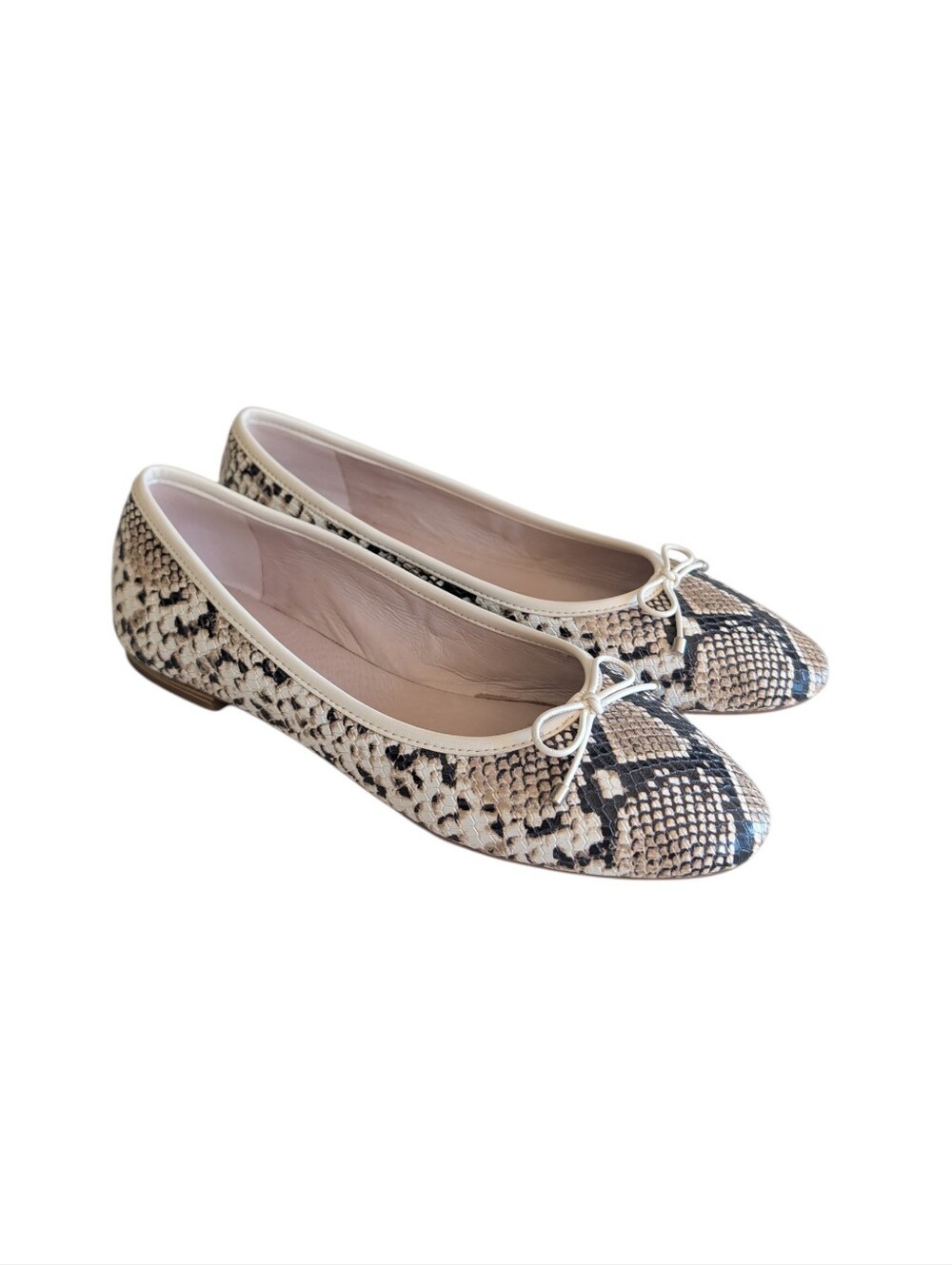 Gianni Bini Mariete Leather Snake Print Flats 8.5M Black Cream Tan